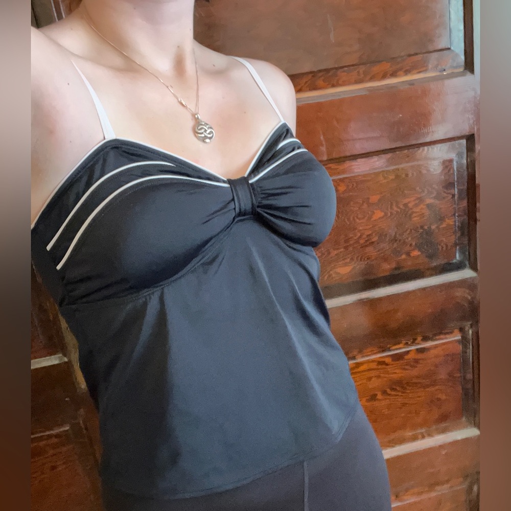 Black Padded Tank Top with White Accents